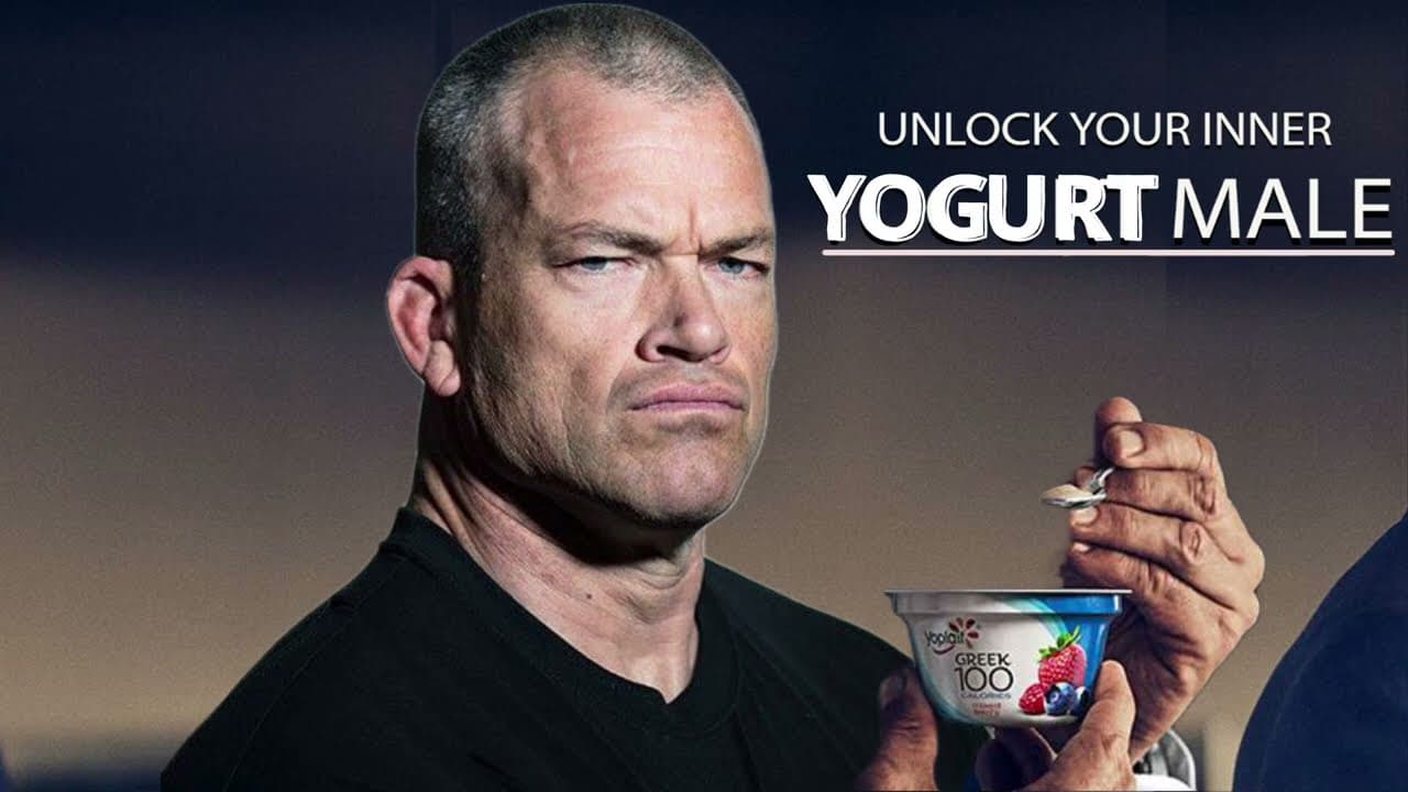 The Yogurt Male staring down a spoon of probiotic dominance